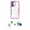 MARSİLYAN™- iPhone 16 Plus Kılıf Akış Çizgi Koleksiyonu - Siyah 3D Antistatik Cam Ekran Koruyucu + Raze Metal Kamera Lens - PE