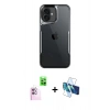 MARSİLYAN™- iPhone 16 Plus Kılıf Akış Çizgi Koleksiyonu - Siyah 3D Antistatik Cam Ekran Koruyucu + Raze Metal Kamera Lens - PE