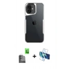 MARSİLYAN™- iPhone 16 Plus Kılıf Akış Çizgi Koleksiyonu - Siyah 3D Antistatik Cam Ekran Koruyucu + Raze Metal Kamera Lens - SH