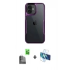 MARSİLYAN™- iPhone 16 Plus Kılıf Akış Çizgi Koleksiyonu - Siyah 3D Antistatik Cam Ekran Koruyucu + Raze Metal Kamera Lens - SH