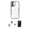 MARSİLYAN™- iPhone 16 Plus Kılıf Akış Çizgi Koleksiyonu - Siyah 3D Antistatik Hayalet Cam Ekran Koruyucu + Pembe Raze Metal Kamera Lens