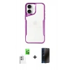 MARSİLYAN™- iPhone 16 Plus Kılıf Akış Çizgi Koleksiyonu - Siyah 3D Antistatik Hayalet Cam Ekran Koruyucu + Raze Metal Kamera Lens - BZ