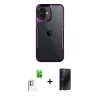 MARSİLYAN™- iPhone 16 Plus Kılıf Akış Çizgi Koleksiyonu - Siyah 3D Antistatik Hayalet Cam Ekran Koruyucu + Raze Metal Kamera Lens - BZ