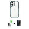 MARSİLYAN™- iPhone 16 Plus Kılıf Akış Çizgi Koleksiyonu - Siyah 3D Antistatik Hayalet Cam Ekran Koruyucu + Raze Metal Kamera Lens - SH