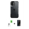 MARSİLYAN™- iPhone 16 Plus Kılıf Akış Çizgi Koleksiyonu - Siyah 3D Antistatik Hayalet Cam Ekran Koruyucu + Raze Metal Kamera Lens - BZ