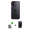 MARSİLYAN™- iPhone 16 Plus Kılıf Akış Çizgi Koleksiyonu - Siyah 3D Antistatik Hayalet Cam Ekran Koruyucu + Raze Metal Kamera Lens - SH