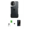 MARSİLYAN™- iPhone 16 Plus Kılıf Akış Çizgi Koleksiyonu - Siyah 3D Antistatik Hayalet Cam Ekran Koruyucu + Raze Metal Kamera Lens - BZ