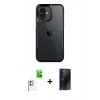 MARSİLYAN™- iPhone 16 Plus Kılıf Akış Çizgi Koleksiyonu - Siyah 3D Antistatik Hayalet Cam Ekran Koruyucu + Raze Metal Kamera Lens - BZ