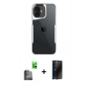 MARSİLYAN™- iPhone 16 Plus Kılıf Akış Çizgi Koleksiyonu - Siyah 3D Antistatik Hayalet Cam Ekran Koruyucu + Raze Metal Kamera Lens - SH