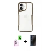MARSİLYAN™- iPhone 16 Plus Kılıf Akış Çizgi Koleksiyonu - Siyah 3D Antistatik Hayalet Cam Ekran Koruyucu + Pembe Raze Metal Kamera Lens