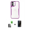 MARSİLYAN™- iPhone 16 Plus Kılıf Akış Çizgi Koleksiyonu - Siyah 3D Antistatik Hayalet Cam Ekran Koruyucu + Raze Metal Kamera Lens - SH