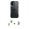 MARSİLYAN™- iPhone 16 Plus Kılıf Akış Çizgi Koleksiyonu - Siyah Bilvis 3D Cam Ekran Koruyucu + Raze Metal Kamera Lens - BZ
