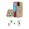 MARSİLYAN™- iPhone 16 Plus Kılıf Akış Form - Şeffaf Pasifik Cam Ekran Koruyucu + Pembe Raze Metal Kamera Lens