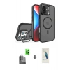 MARSİLYAN™- iPhone 16 Plus Kılıf Akış Form - Şeffaf Pasifik Cam Ekran Koruyucu + Siyah Raze Metal Kamera Lens