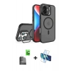 MARSİLYAN™- iPhone 16 Plus Kılıf Akış Form - Siyah 3D Antistatik Seramik Nano Ekran Koruyucu + Raze Metal Kamera Lens - SH