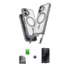 MARSİLYAN™- iPhone 16 Plus Kılıf Atlas Doku Koleksiyonu - Siyah 3D Antistatik Hayalet Cam Ekran Koruyucu + Raze Metal Kamera Lens - SH