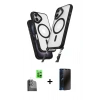 MARSİLYAN™- iPhone 16 Plus Kılıf Atlas Doku Koleksiyonu - Siyah 3D Antistatik Hayalet Cam Ekran Koruyucu + Raze Metal Kamera Lens - SH