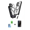 MARSİLYAN™- iPhone 16 Plus Kılıf Atlas Doku Koleksiyonu - Siyah 3D Antistatik Hayalet Cam Ekran Koruyucu + Raze Metal Kamera Lens - LT