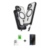 MARSİLYAN™- iPhone 16 Plus Kılıf Atlas Doku Koleksiyonu - Siyah 3D Antistatik Hayalet Cam Ekran Koruyucu + Raze Metal Kamera Lens - BZ