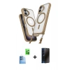 MARSİLYAN™- iPhone 16 Plus Kılıf Atlas Doku Koleksiyonu - Siyah 3D Antistatik Hayalet Cam Ekran Koruyucu + Raze Metal Kamera Lens - LT