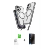 MARSİLYAN™- iPhone 16 Plus Kılıf Atlas Doku Koleksiyonu - Siyah 3D Antistatik Hayalet Cam Ekran Koruyucu + Raze Metal Kamera Lens - BZ