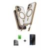 MARSİLYAN™- iPhone 16 Plus Kılıf Atlas Doku Koleksiyonu - Siyah 3D Antistatik Hayalet Cam Ekran Koruyucu + Raze Metal Kamera Lens - SH
