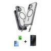 MARSİLYAN™- iPhone 16 Plus Kılıf Atlas Doku Koleksiyonu - Siyah 3D Antistatik Hayalet Cam Ekran Koruyucu + Raze Metal Kamera Lens - LT