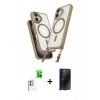 MARSİLYAN™- iPhone 16 Plus Kılıf Atlas Doku Koleksiyonu - Siyah 3D Antistatik Hayalet Cam Ekran Koruyucu + Raze Metal Kamera Lens - BZ