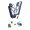 MARSİLYAN™- iPhone 16 Plus Kılıf Atlas Doku Koleksiyonu - Siyah 3D Antistatik Seramik Nano Ekran Koruyucu + Raze Metal Kamera Lens - SH