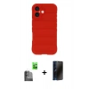 MARSİLYAN™- iPhone 16 Plus Kılıf Atlas Koleksiyonu - Siyah 3D Antistatik Hayalet Cam Ekran Koruyucu + Raze Metal Kamera Lens - SH