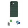 MARSİLYAN™- iPhone 16 Plus Kılıf Atlas Koleksiyonu - Siyah 3D Antistatik Seramik Nano Ekran Koruyucu + Raze Metal Kamera Lens - SH