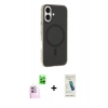 MARSİLYAN™- iPhone 16 Plus Kılıf Çekirdek Modern Prime - Şeffaf Pasifik Cam Ekran Koruyucu + Pembe Raze Metal Kamera Lens