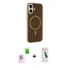 MARSİLYAN™- iPhone 16 Plus Kılıf Çekirdek Modern Prime - Şeffaf Pasifik Cam Ekran Koruyucu + Pembe Raze Metal Kamera Lens