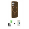 MARSİLYAN™- iPhone 16 Plus Kılıf Çekirdek Modern Prime - Şeffaf Pasifik Cam Ekran Koruyucu + Raze Metal Kamera Lens - SH