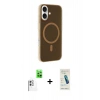 MARSİLYAN™- iPhone 16 Plus Kılıf Çekirdek Modern Prime - Şeffaf Pasifik Cam Ekran Koruyucu + Raze Metal Kamera Lens - BZ
