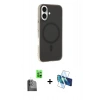 MARSİLYAN™- iPhone 16 Plus Kılıf Çekirdek Modern Prime - Siyah 3D Antistatik Seramik Nano Ekran Koruyucu + Siyah Raze Metal Kamera Lens