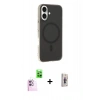 MARSİLYAN™- iPhone 16 Plus Kılıf Çekirdek Modern Prime - Siyah Bilvis 3D Cam Ekran Koruyucu + Raze Metal Kamera Lens - PE