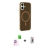 MARSİLYAN™- iPhone 16 Plus Kılıf Çekirdek Modern Prime - Siyah Bilvis 3D Cam Ekran Koruyucu + Raze Metal Kamera Lens - PE