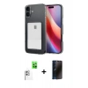 MARSİLYAN™- iPhone 16 Plus Kılıf Doruk Klasik Koleksiyonu - Siyah 3D Antistatik Hayalet Cam Ekran Koruyucu + Raze Metal Kamera Lens - BZ
