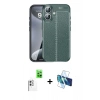 MARSİLYAN™- iPhone 16 Plus Kılıf Doruk Klasik Özel Seri - Siyah 3D Antistatik Cam Ekran Koruyucu + Raze Metal Kamera Lens - BZ