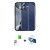 MARSİLYAN™- iPhone 16 Plus Kılıf Doruk Klasik Özel Seri - Siyah 3D Antistatik Cam Ekran Koruyucu + Raze Metal Kamera Lens - BZ