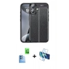 MARSİLYAN™- iPhone 16 Plus Kılıf Doruk Klasik Özel Seri - Siyah 3D Antistatik Cam Ekran Koruyucu + Raze Metal Kamera Lens - LT