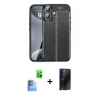 MARSİLYAN™- iPhone 16 Plus Kılıf Doruk Klasik Özel Seri - Siyah 3D Antistatik Hayalet Cam Ekran Koruyucu + Raze Metal Kamera Lens - LT