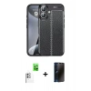 MARSİLYAN™- iPhone 16 Plus Kılıf Doruk Klasik Özel Seri - Siyah 3D Antistatik Hayalet Cam Ekran Koruyucu + Raze Metal Kamera Lens - BZ