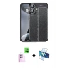MARSİLYAN™- iPhone 16 Plus Kılıf Doruk Klasik Özel Seri - Siyah 3D Antistatik Seramik Nano Ekran Koruyucu + Raze Metal Kamera Lens - PE