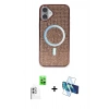 MARSİLYAN™- iPhone 16 Plus Kılıf Eksen Çizgi - Siyah 3D Antistatik Cam Ekran Koruyucu + Raze Metal Kamera Lens - BZ