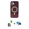 MARSİLYAN™- iPhone 16 Plus Kılıf Eksen Çizgi - Siyah 3D Antistatik Cam Ekran Koruyucu + Raze Metal Kamera Lens - SH