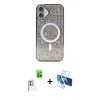 MARSİLYAN™- iPhone 16 Plus Kılıf Eksen Çizgi - Siyah 3D Antistatik Cam Ekran Koruyucu + Raze Metal Kamera Lens - BZ