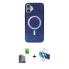 MARSİLYAN™- iPhone 16 Plus Kılıf Eksen Çizgi - Siyah 3D Antistatik Cam Ekran Koruyucu + Raze Metal Kamera Lens - SH