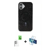 MARSİLYAN™- iPhone 16 Plus Kılıf Eksen Çizgi - Siyah 3D Antistatik Cam Ekran Koruyucu + Raze Metal Kamera Lens - BZ